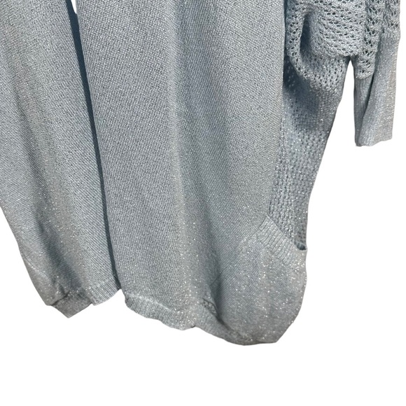 CHICO’S Travelers Collection Women’s Sz 2(L) Blue Sparkle Open Front Sweater - Picture 4 of 8